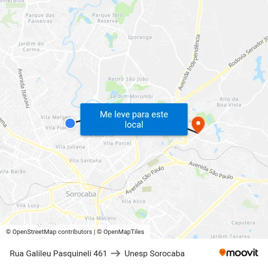 Rua Galileu Pasquineli 461 to Unesp Sorocaba map