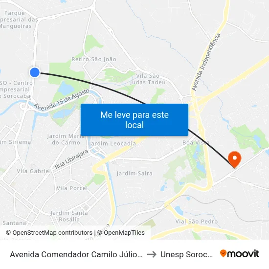 Avenida Comendador Camilo Júlio, 500 to Unesp Sorocaba map