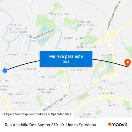 Rua Alcidália Dos Santos 259 to Unesp Sorocaba map