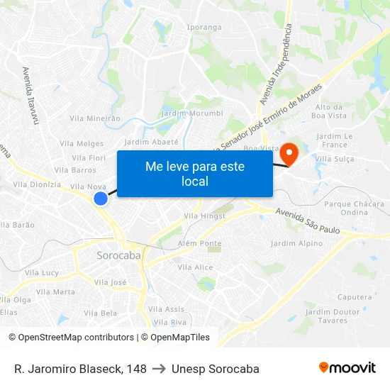 R. Jaromiro Blaseck, 148 to Unesp Sorocaba map