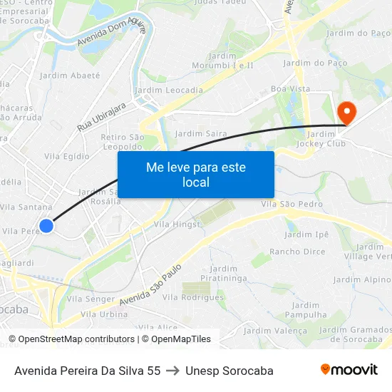 Avenida Pereira Da Silva 55 to Unesp Sorocaba map