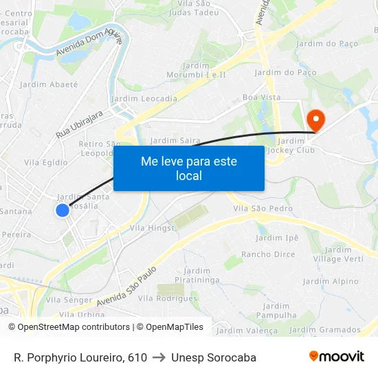 R. Porphyrio Loureiro, 610 to Unesp Sorocaba map