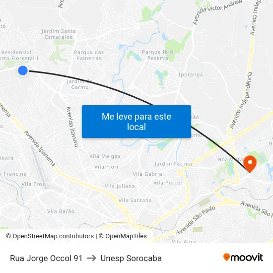 Rua Jorge Occol 91 to Unesp Sorocaba map