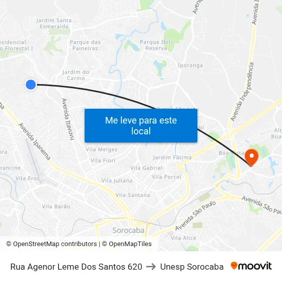 Rua Agenor Leme Dos Santos 620 to Unesp Sorocaba map