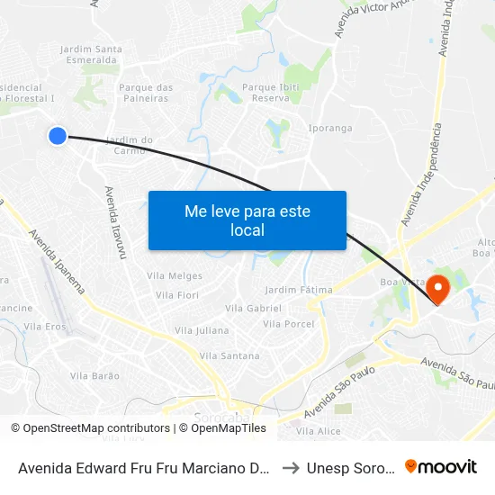Avenida Edward Fru Fru Marciano Da Silva 665 to Unesp Sorocaba map