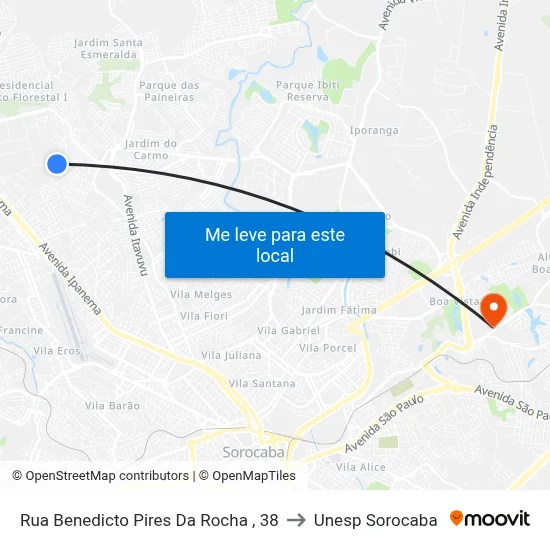 Rua Benedicto Pires Da Rocha , 38 to Unesp Sorocaba map