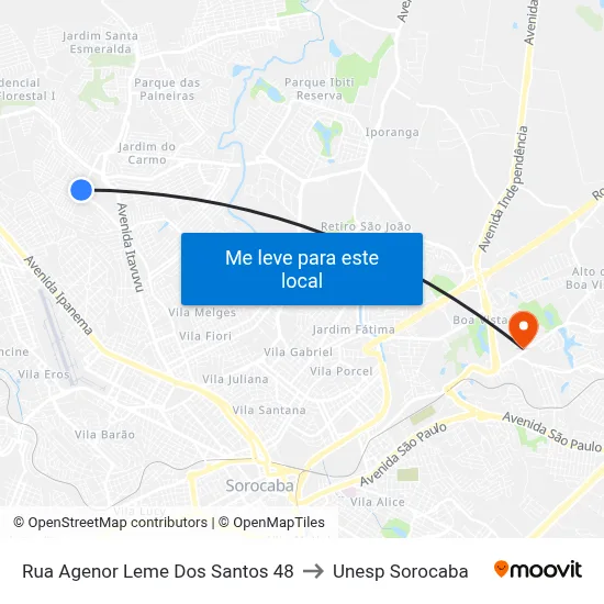 Rua Agenor Leme Dos Santos 48 to Unesp Sorocaba map