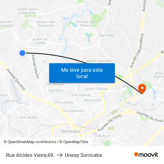 Rua Alcides Vieira,69. to Unesp Sorocaba map