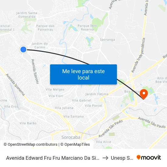 Avenida Edward Fru Fru Marciano Da Silva - Auto Escola Conquista to Unesp Sorocaba map