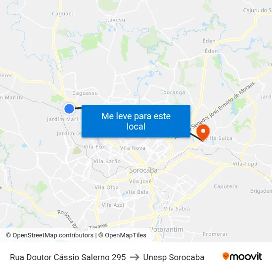 Rua Doutor Cássio Salerno 295 to Unesp Sorocaba map