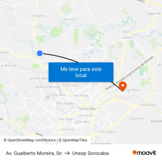 Av. Gualberto Moreira, Sn to Unesp Sorocaba map