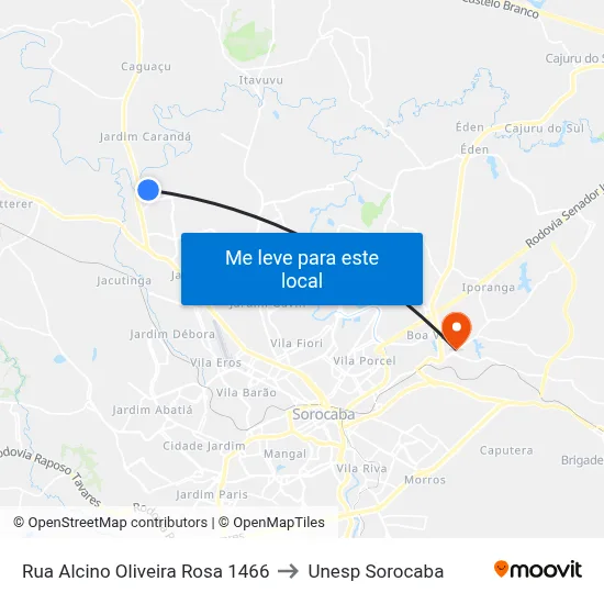 Rua Alcino Oliveira Rosa 1466 to Unesp Sorocaba map