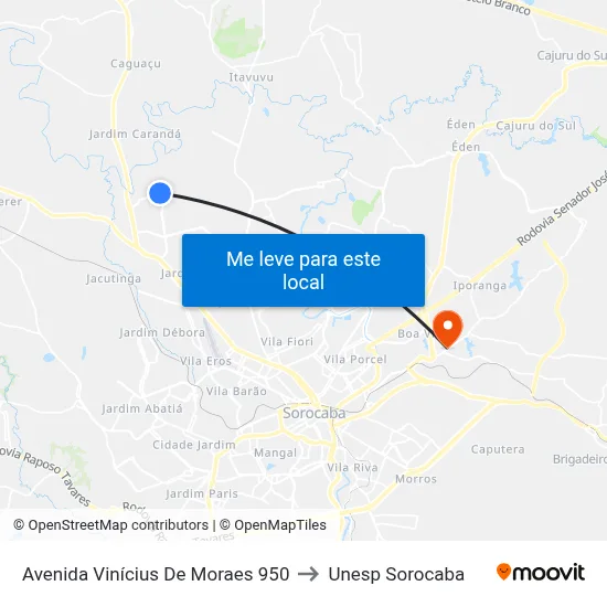 Avenida Vinícius De Moraes 950 to Unesp Sorocaba map
