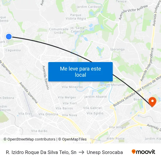 R. Izidro Roque Da Silva Telo, Sn to Unesp Sorocaba map
