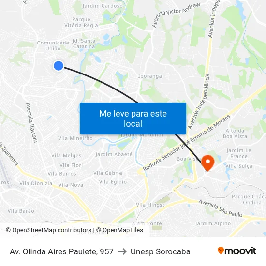 Av. Olinda Aires Paulete, 957 to Unesp Sorocaba map