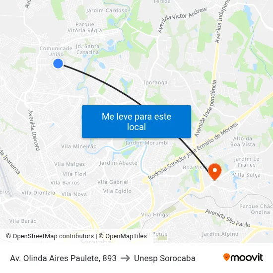Av. Olinda Aires Paulete, 893 to Unesp Sorocaba map