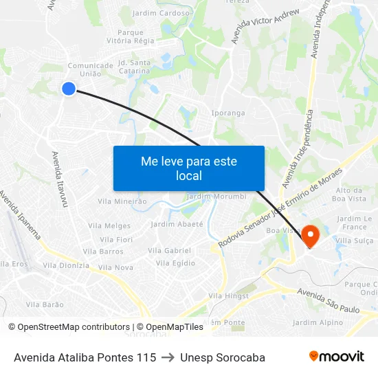 Avenida Ataliba Pontes 115 to Unesp Sorocaba map