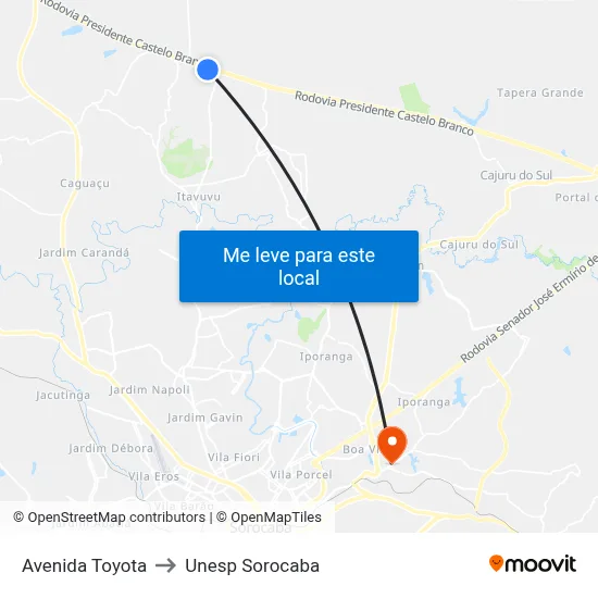 Avenida Toyota to Unesp Sorocaba map