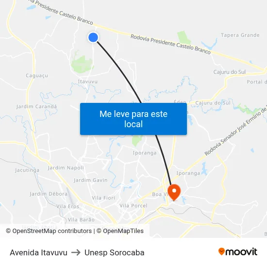 Avenida Itavuvu to Unesp Sorocaba map