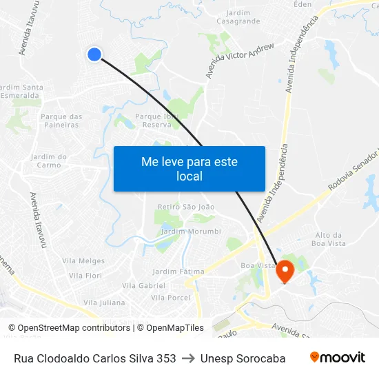 Rua Clodoaldo Carlos Silva 353 to Unesp Sorocaba map