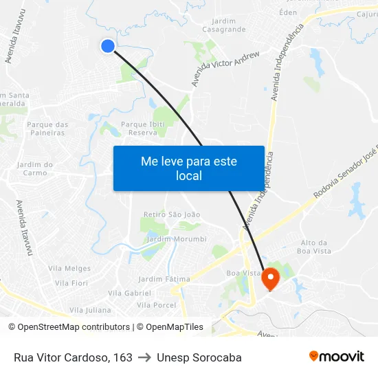 Rua Vitor Cardoso, 163 to Unesp Sorocaba map
