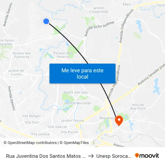 Rua Juventina Dos Santos Matos 43 to Unesp Sorocaba map