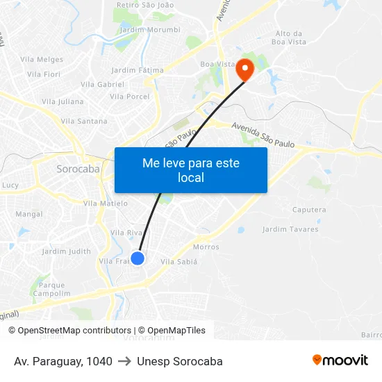 Av. Paraguay, 1040 to Unesp Sorocaba map