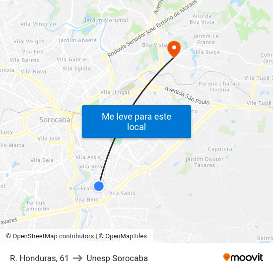 R. Honduras, 61 to Unesp Sorocaba map