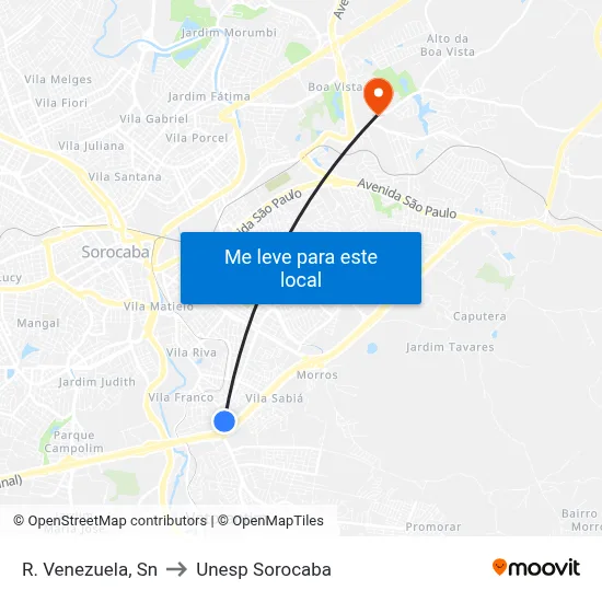 R. Venezuela, Sn to Unesp Sorocaba map