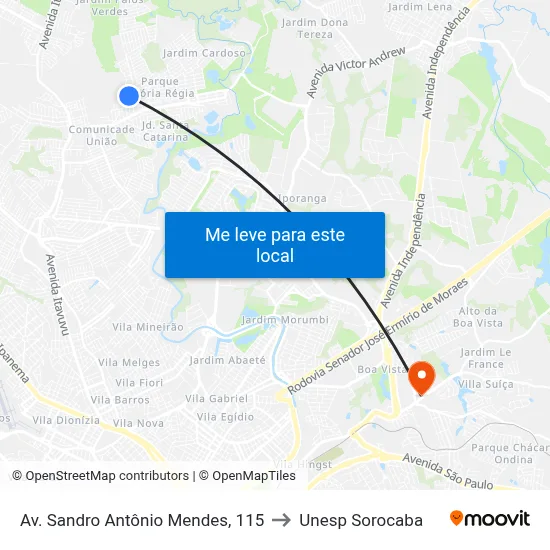 Av. Sandro Antônio Mendes, 115 to Unesp Sorocaba map