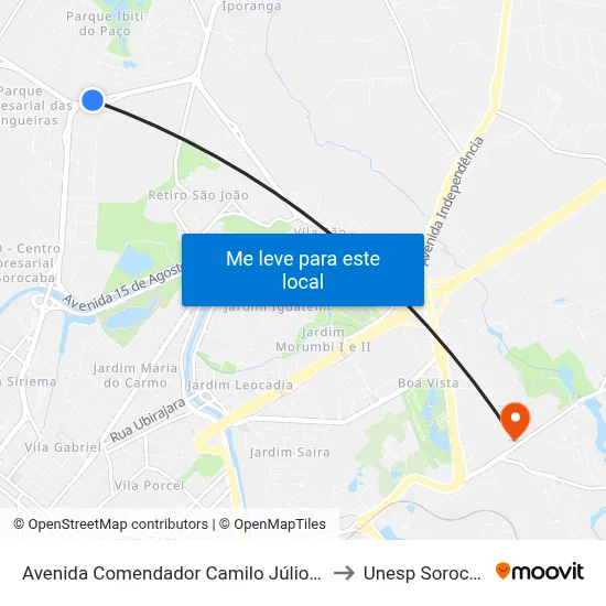 Avenida Comendador Camilo Júlio 1635 to Unesp Sorocaba map