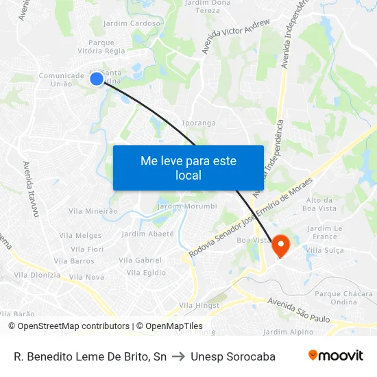R. Benedito Leme De Brito, Sn to Unesp Sorocaba map
