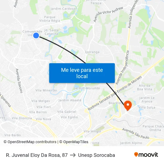R. Juvenal Eloy Da Rosa, 87 to Unesp Sorocaba map