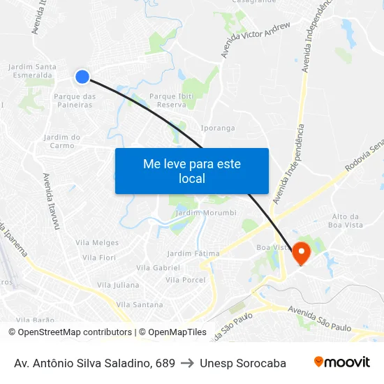 Av. Antônio Silva Saladino, 689 to Unesp Sorocaba map