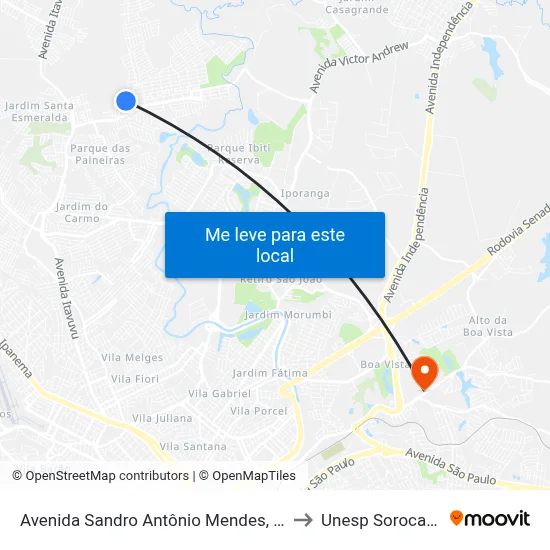 Avenida Sandro Antônio Mendes, Sn to Unesp Sorocaba map