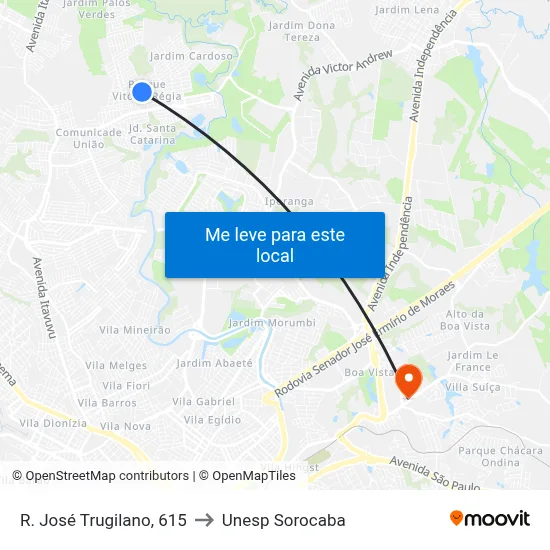 R. José Trugilano, 615 to Unesp Sorocaba map