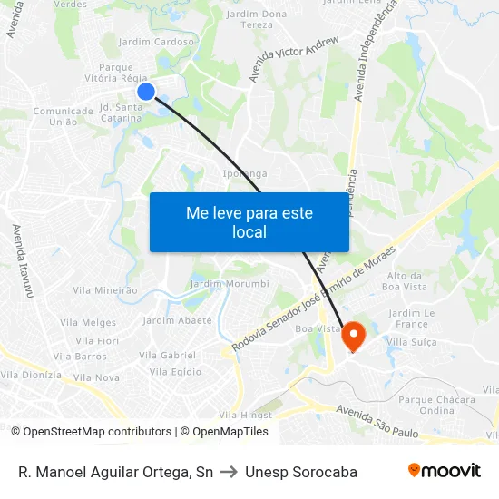 R. Manoel Aguilar Ortega, Sn to Unesp Sorocaba map