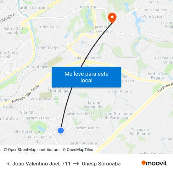 R. João Valentino Joel, 711 to Unesp Sorocaba map