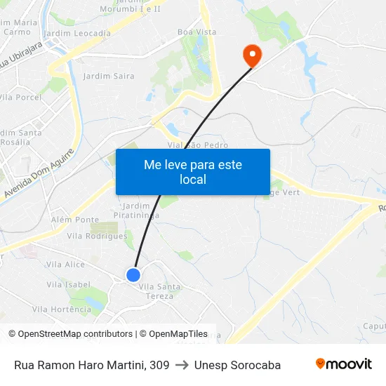 Rua Ramon Haro Martini, 309 to Unesp Sorocaba map