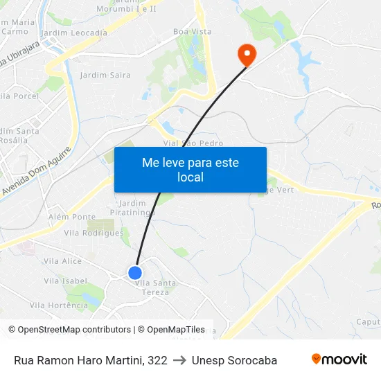 Rua Ramon Haro Martini, 322 to Unesp Sorocaba map