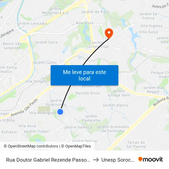 Rua Doutor Gabriel Rezende Passos 706 to Unesp Sorocaba map