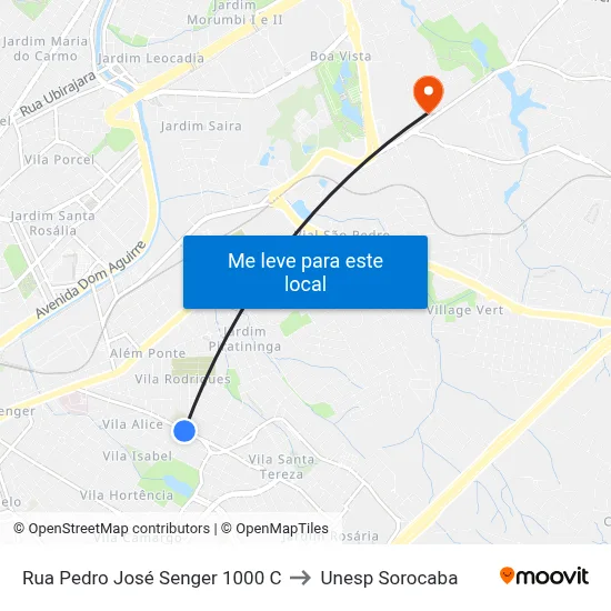 Rua Pedro José Senger 1000 C to Unesp Sorocaba map