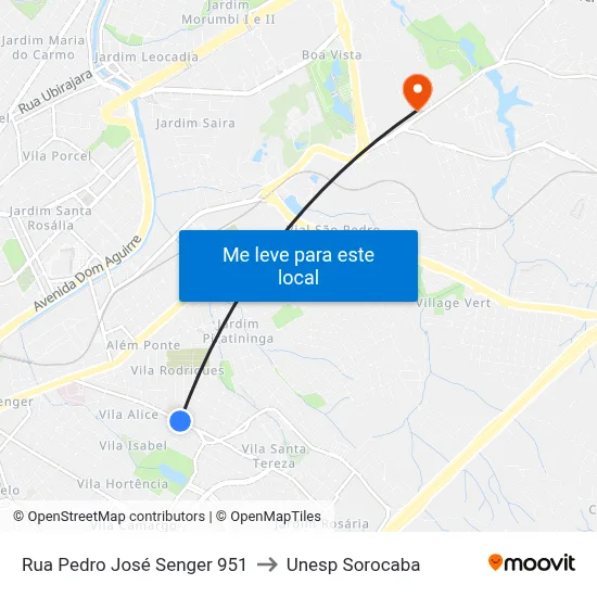 Rua Pedro José Senger 951 to Unesp Sorocaba map