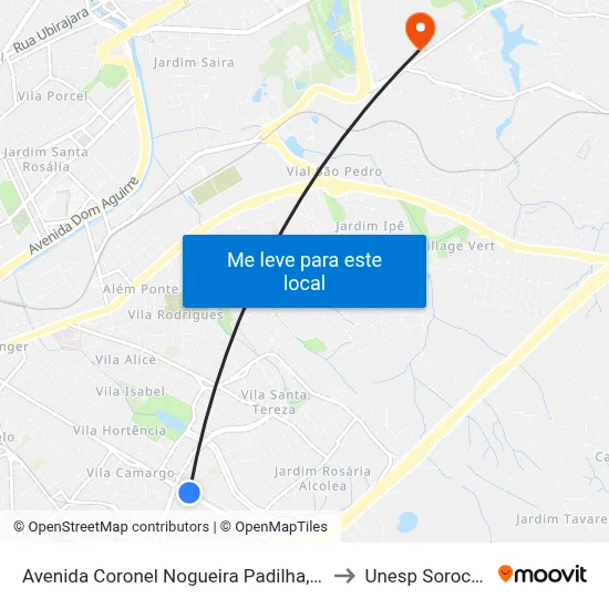 Avenida Coronel Nogueira Padilha, 1995 to Unesp Sorocaba map