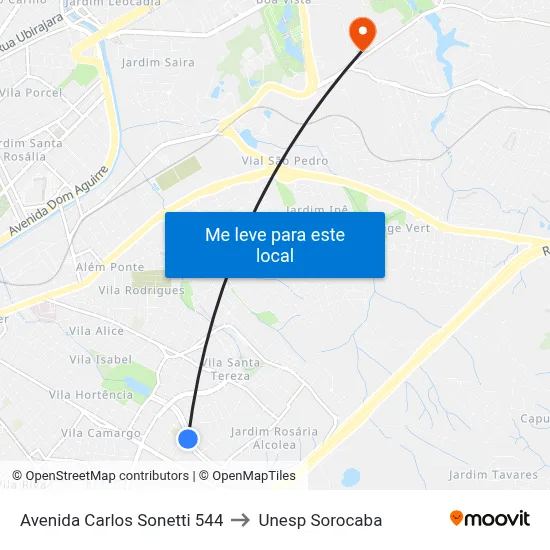 Avenida Carlos Sonetti 544 to Unesp Sorocaba map