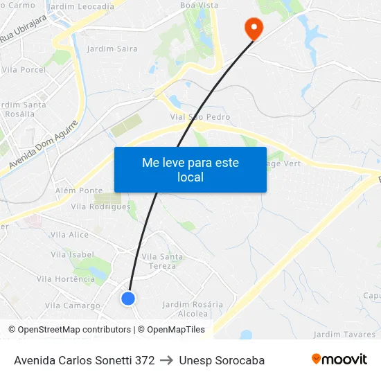 Avenida Carlos Sonetti 372 to Unesp Sorocaba map