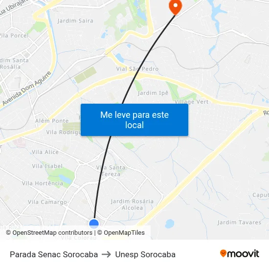 Parada Senac Sorocaba to Unesp Sorocaba map