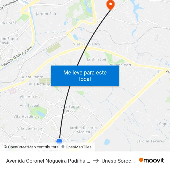 Avenida Coronel Nogueira Padilha 2443 to Unesp Sorocaba map