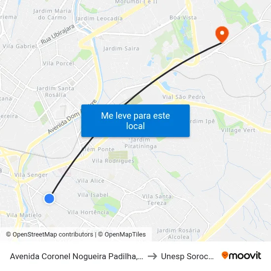 Avenida Coronel Nogueira Padilha, 533 to Unesp Sorocaba map