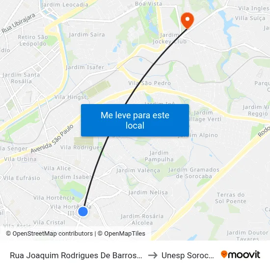 Rua Joaquim Rodrigues De Barros - 216 to Unesp Sorocaba map